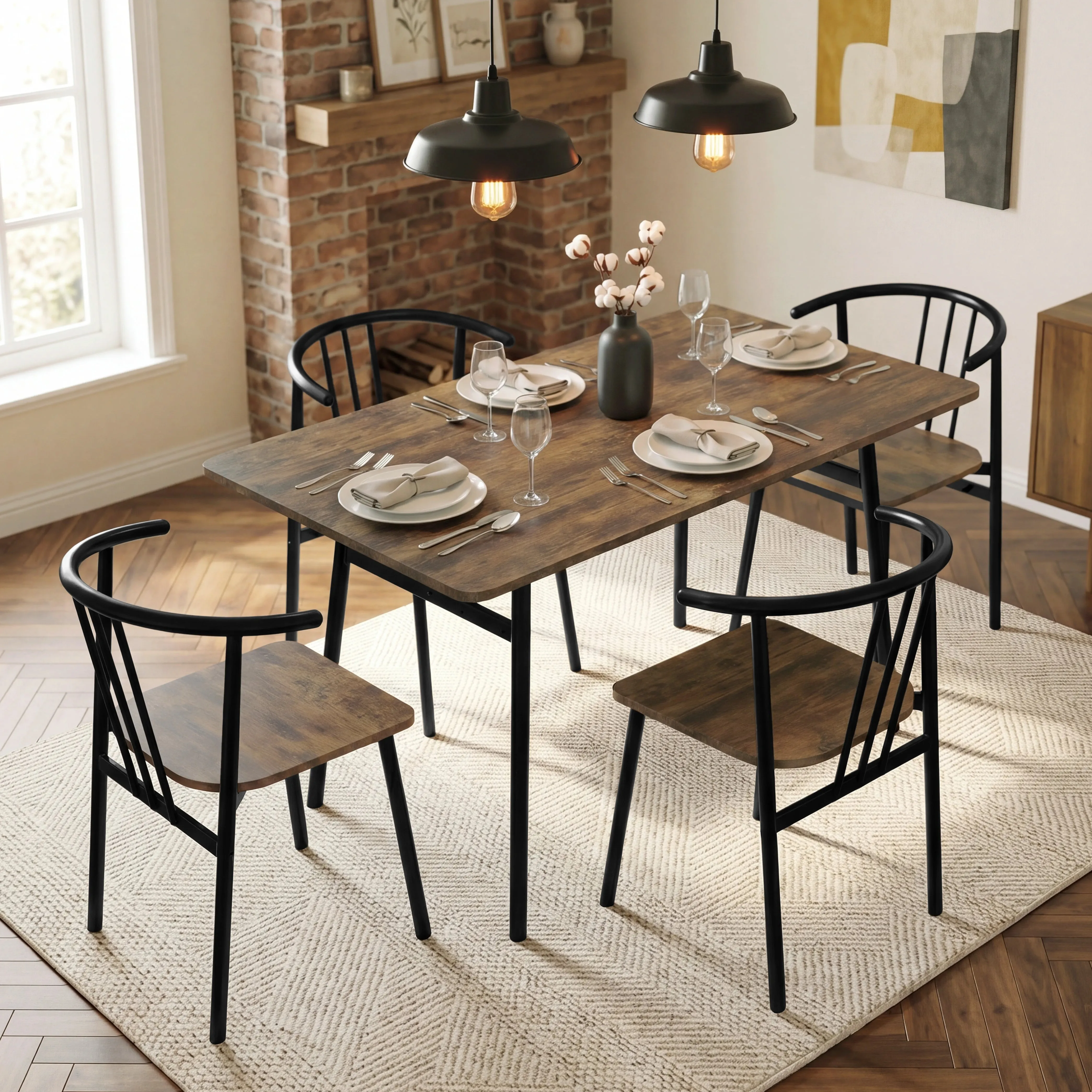 Torvi 4-Seater Dining Table and Chairs Set - Rustic, Metal by Dream Interiors