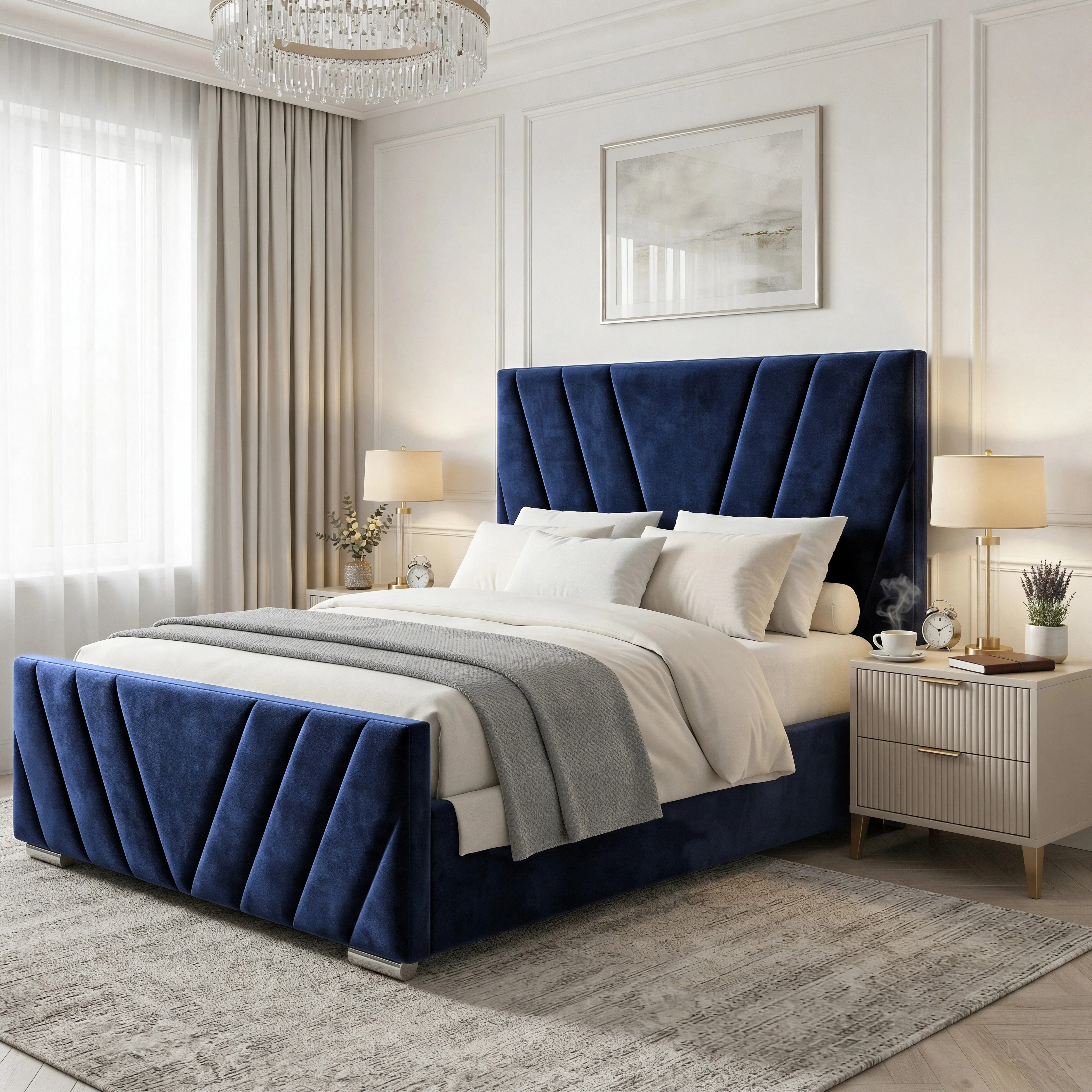 Vellure Velvet Double Ottoman Storage Bed Frame - Blue by Dream Interiors