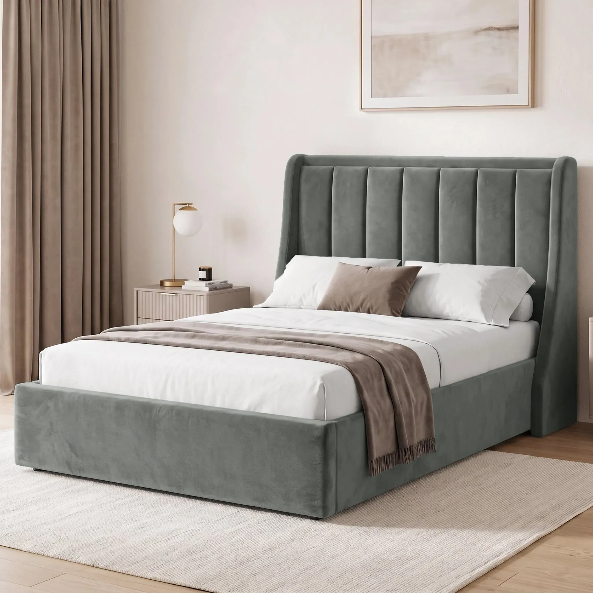 Winged Double Ottoman Storage Bed Frame - Grey, Velvet product
