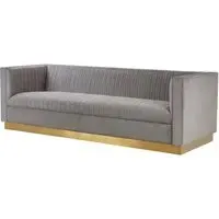 3-Seater Sofa with Channel Tufting - Grey, Velvet alternate view