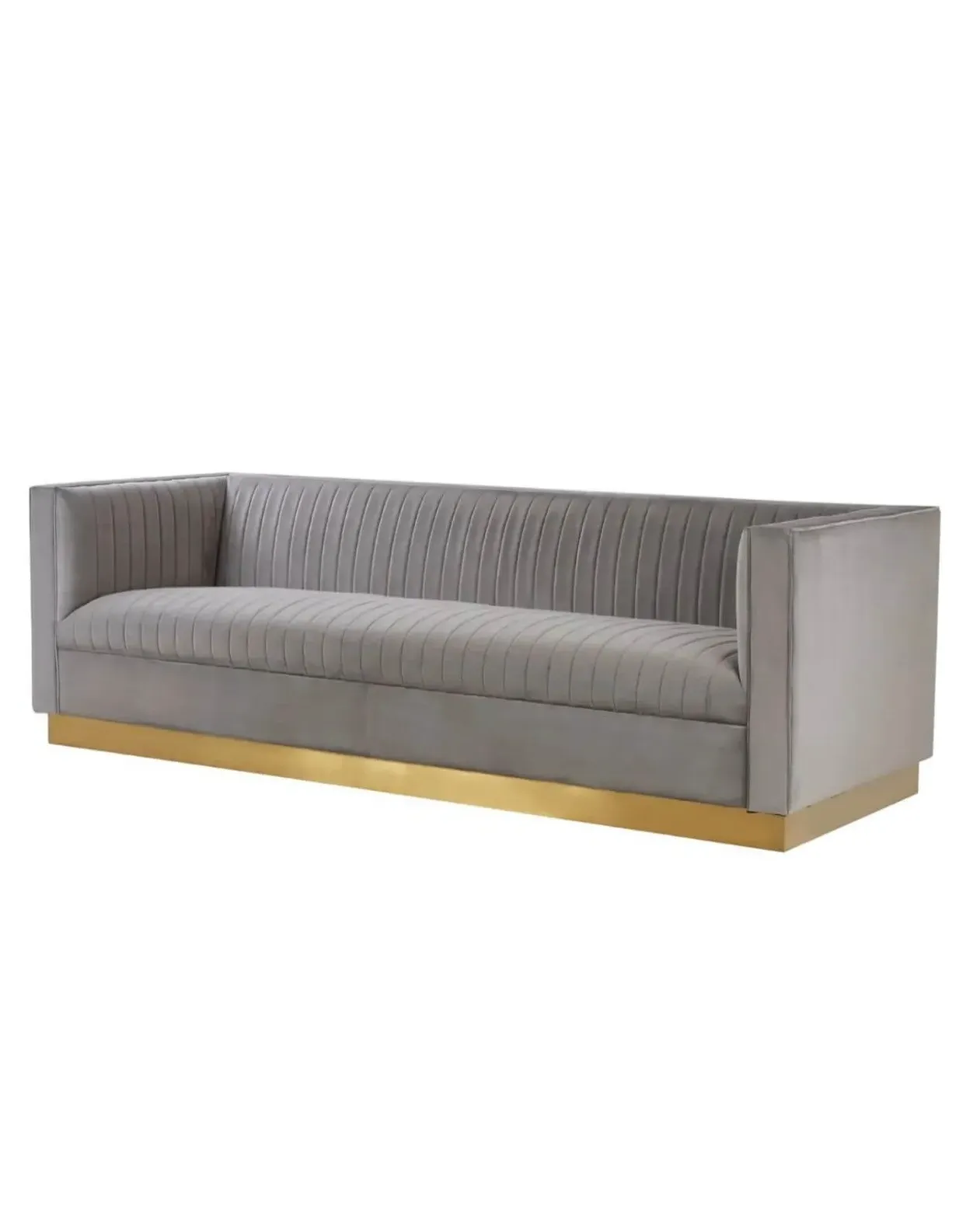 3-Seater Sofa with Channel Tufting - Grey, Velvet product