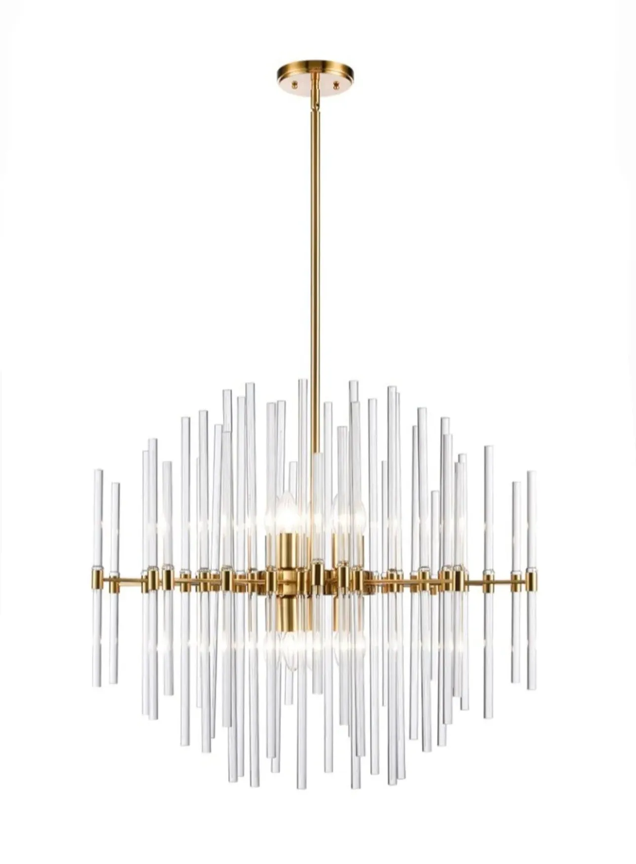 Aged Brass Glass Rod 10-Light Chandelier - Brass product