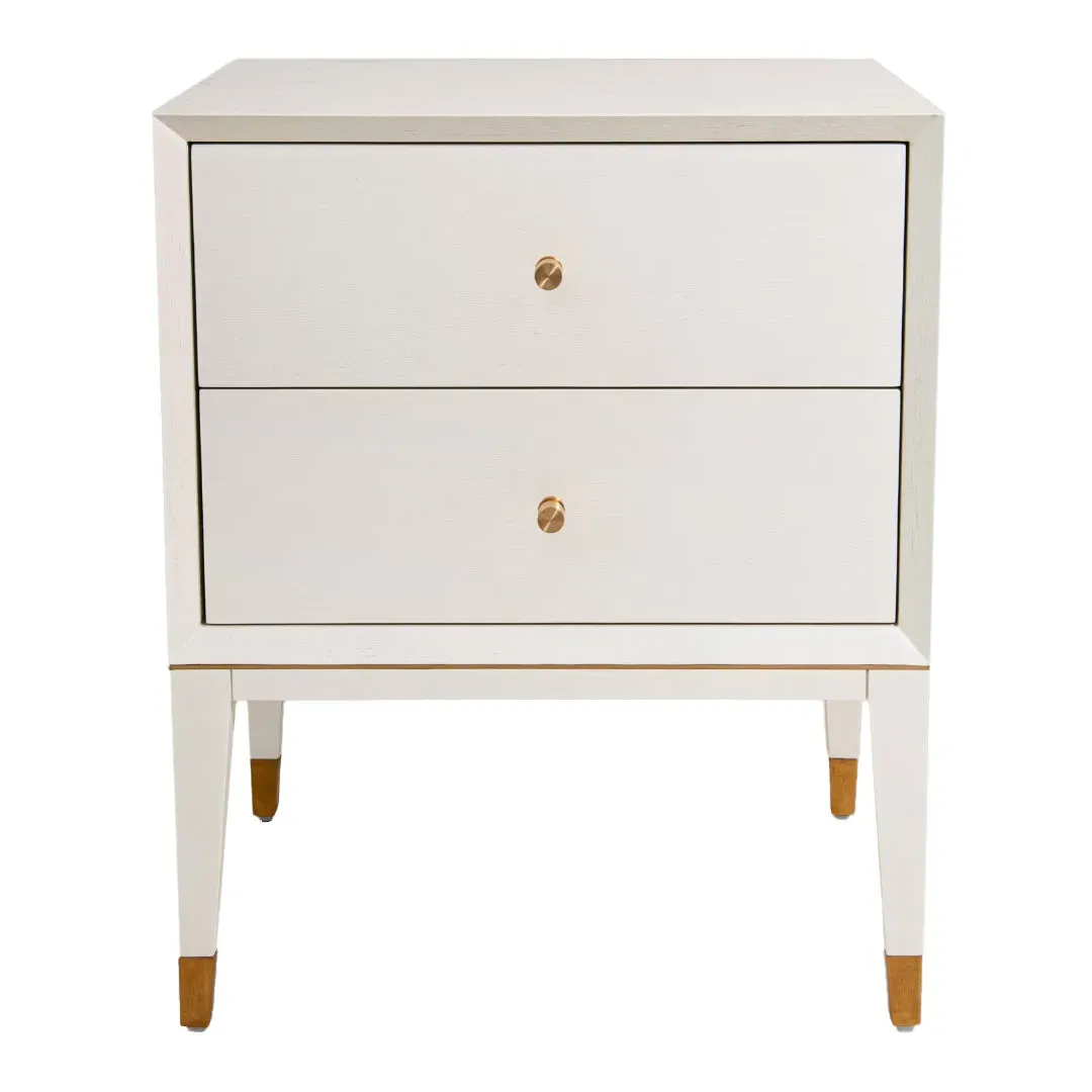 Amara Bedside Table with 2 Drawers - White, Metal and Wood product