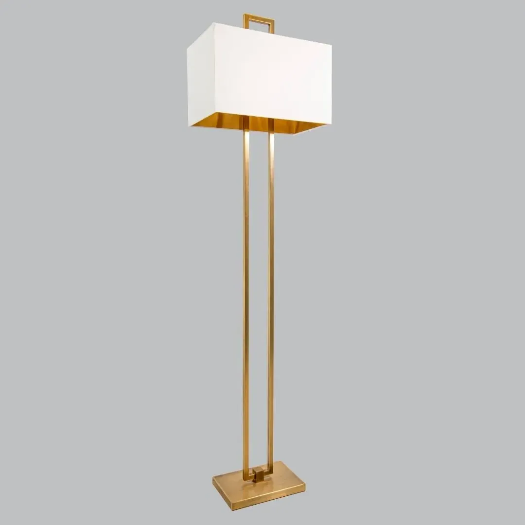 Antique Brass Floor Lamp with Fabric Shade image
