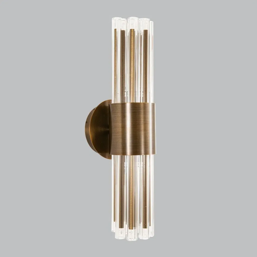 Antique Brass Glass Fluted Wall Light image
