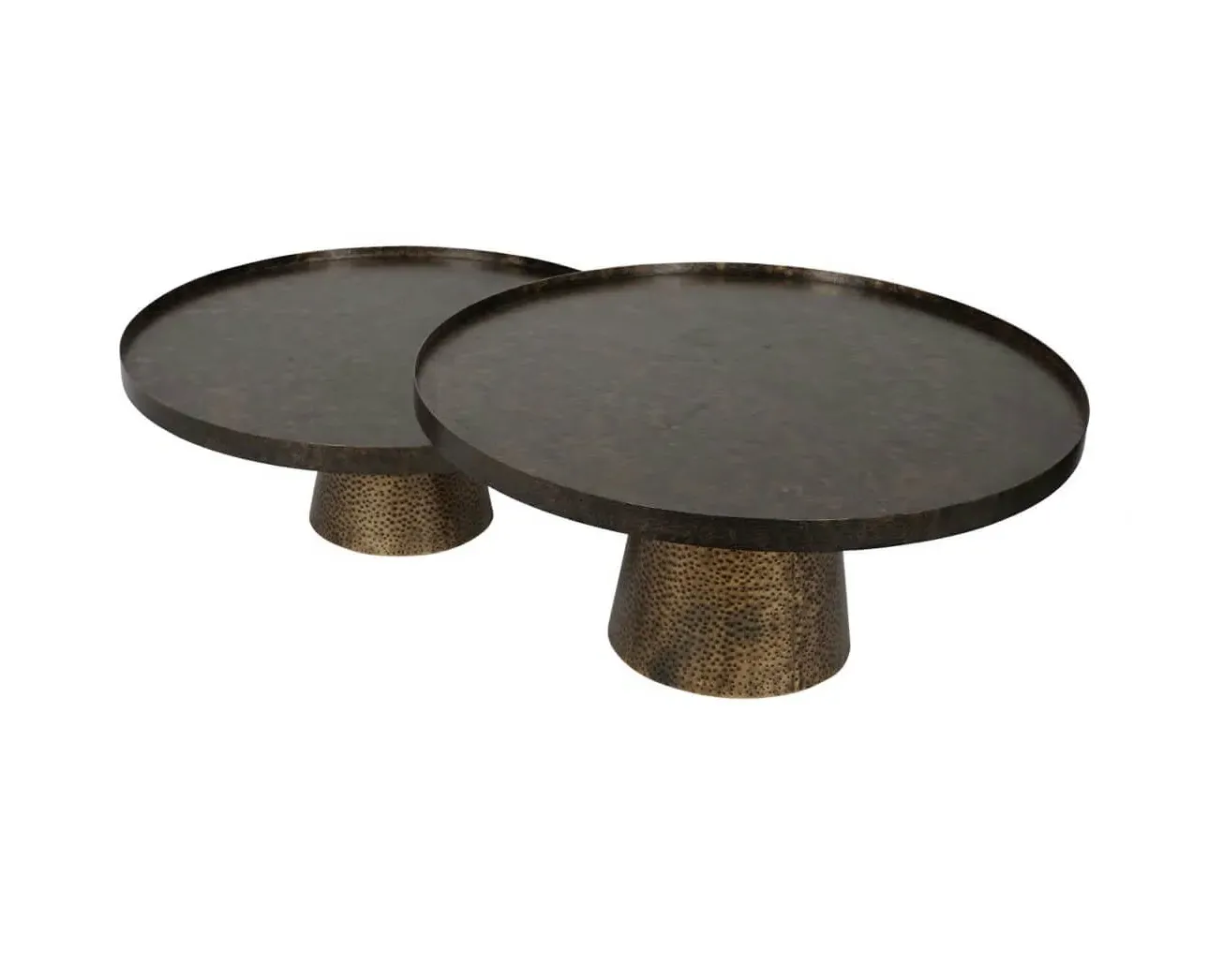 Antique Gold Round Nesting Coffee Tables - Gold, Metal product