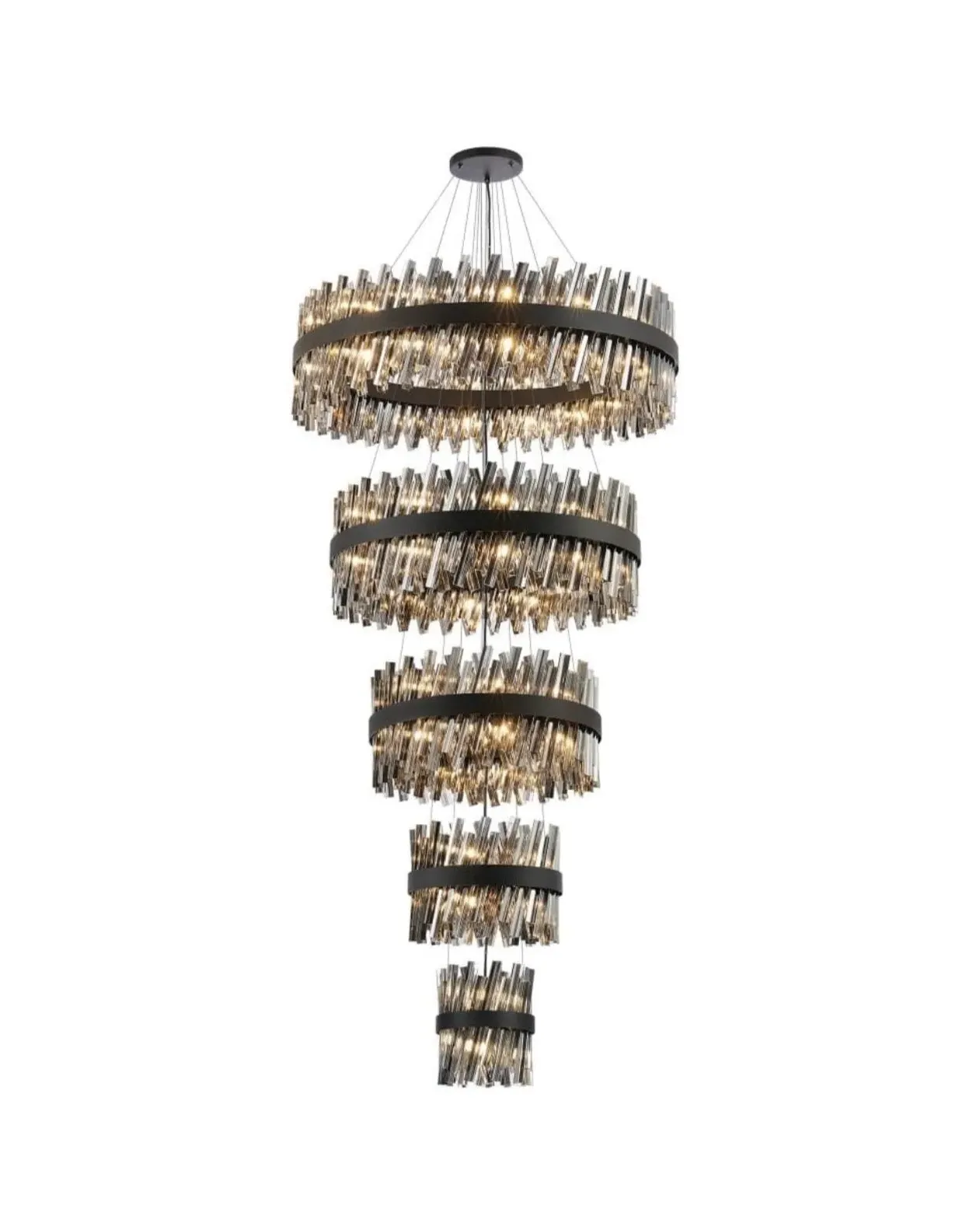 Bond Street 5 Tier Round Chandelier - Black, Smoked Glass image