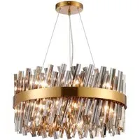 Bond Street Chandelier - Brass, Smoke Glass