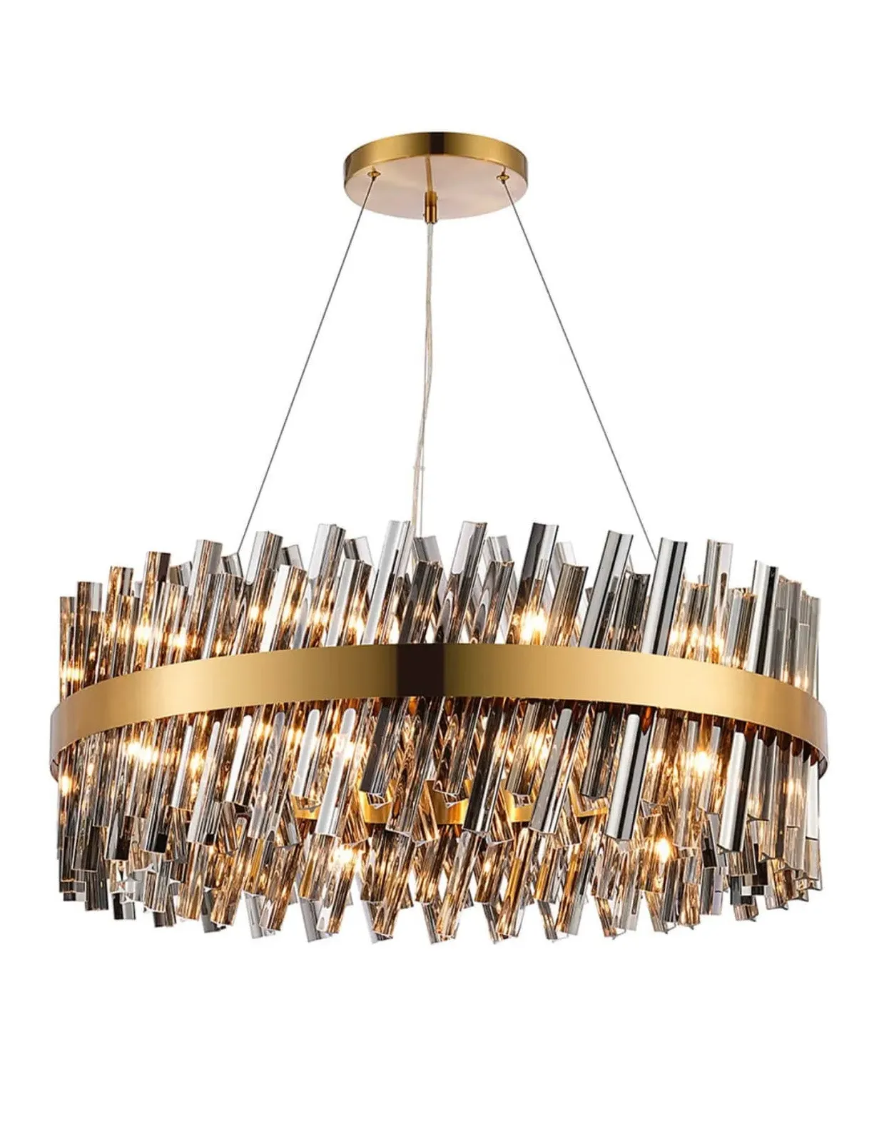 Bond Street Chandelier - Brass, Smoke Glass
