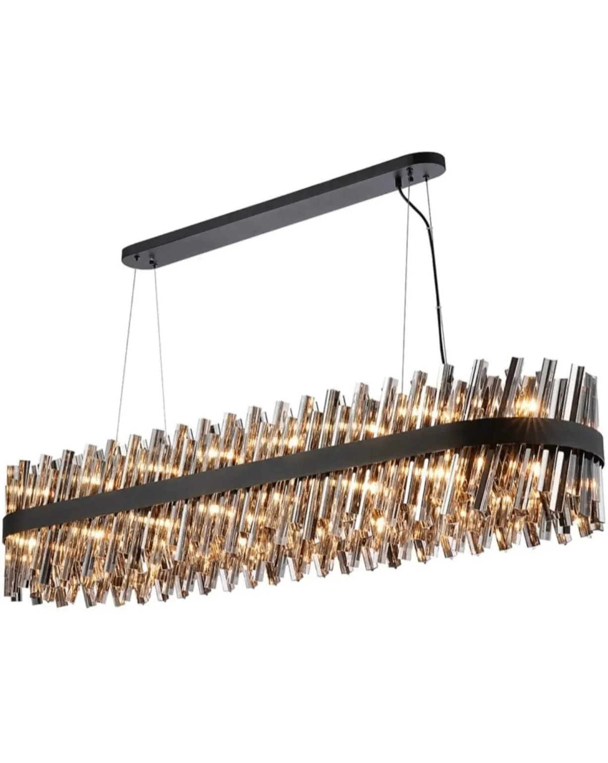 Bond Street Rectangular Chandelier - Black, Smoke Glass