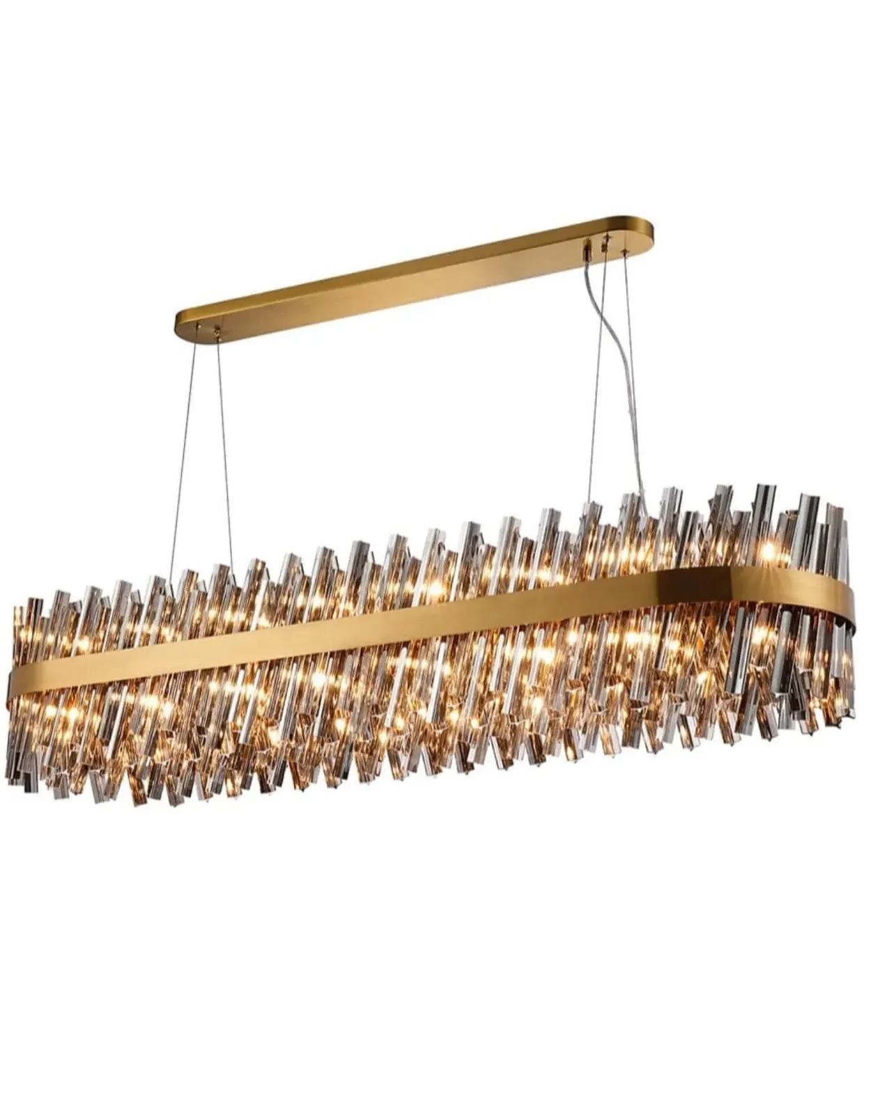 Bond Street Rectangular Chandelier - Brass, Smoke Glass