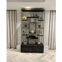 Brass Detailed Display Unit - Brushed Gold, Oak