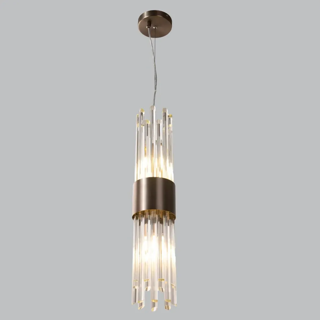 Brushed Bronze Pendant Light with Glass Rods - Bronze image
