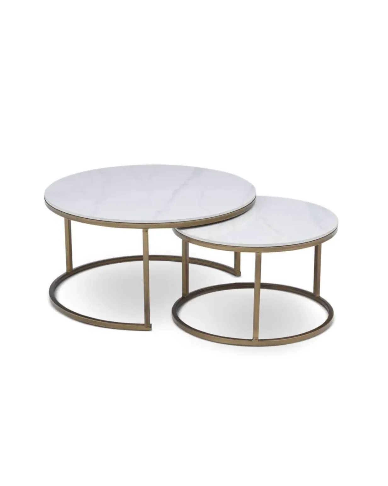 Calacatta Nested Coffee Table - Brass Base, Ceramic