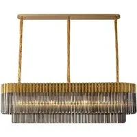 Chelsea Long Chandelier - Brass, Smoked Glass