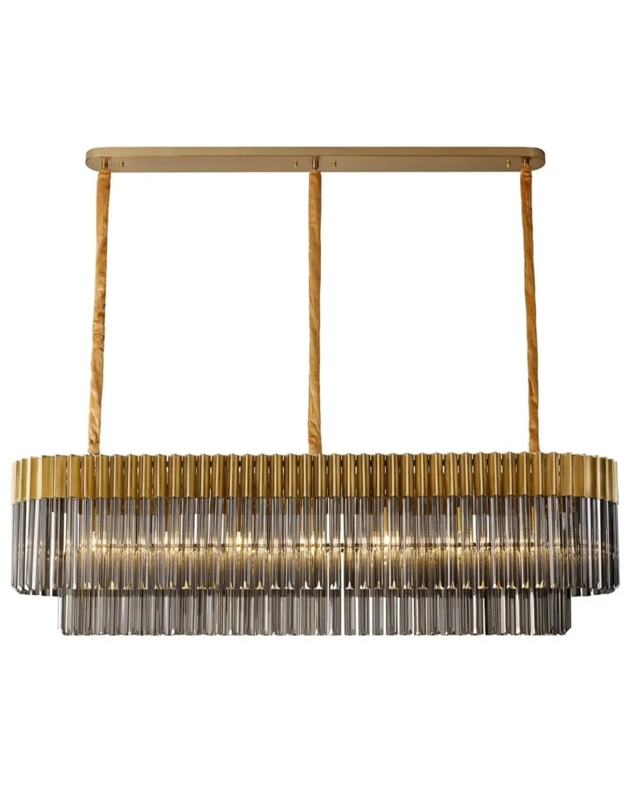 Chelsea Long Chandelier - Brass, Smoked Glass