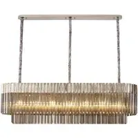 Chelsea Long Chandelier - Nickel, Smoke Glass