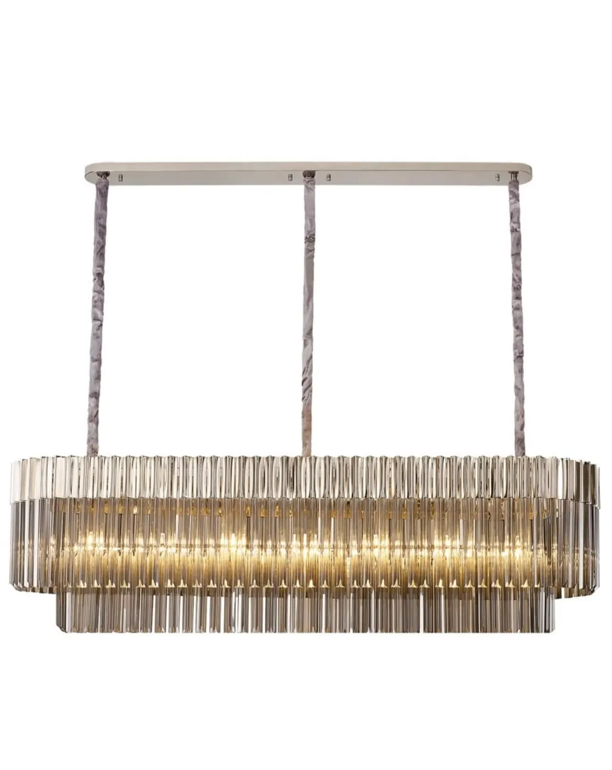 Chelsea Long Chandelier - Nickel, Smoke Glass