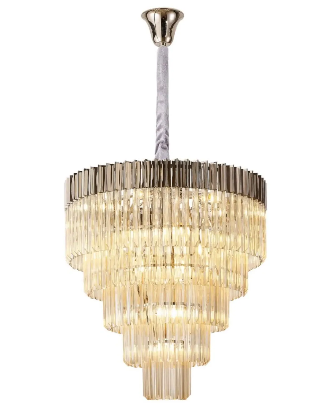 Chelsea Sculpted Glass Drop Chandelier - Nickel, Cognac