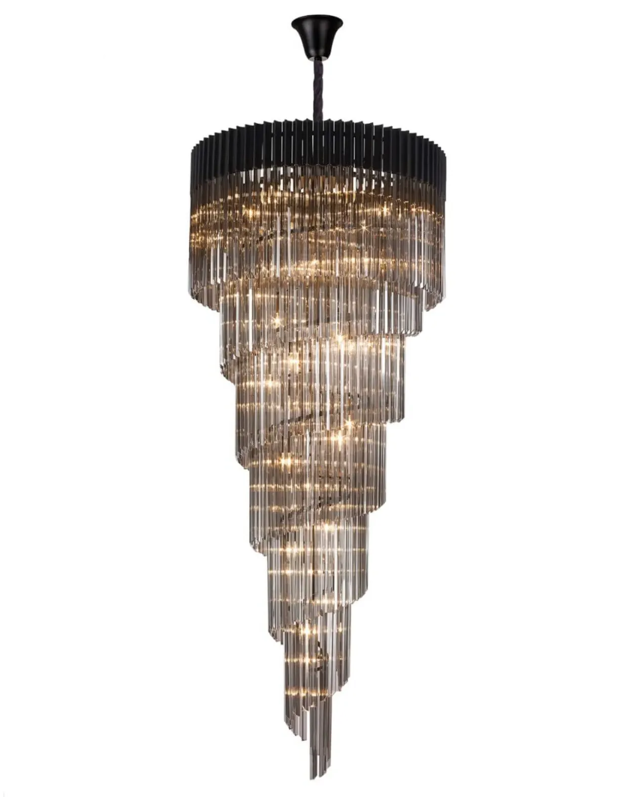 Chelsea Stairwell Chandelier - Black, Smoked Glass