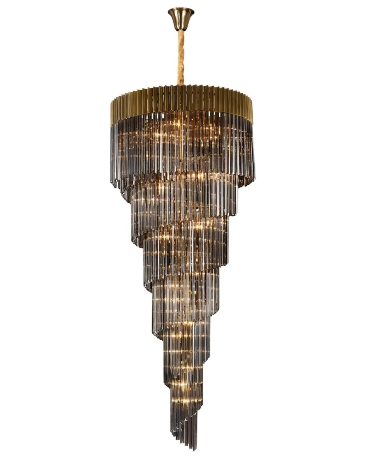 Chelsea Stairwell Chandelier - Brass, Smoked Glass