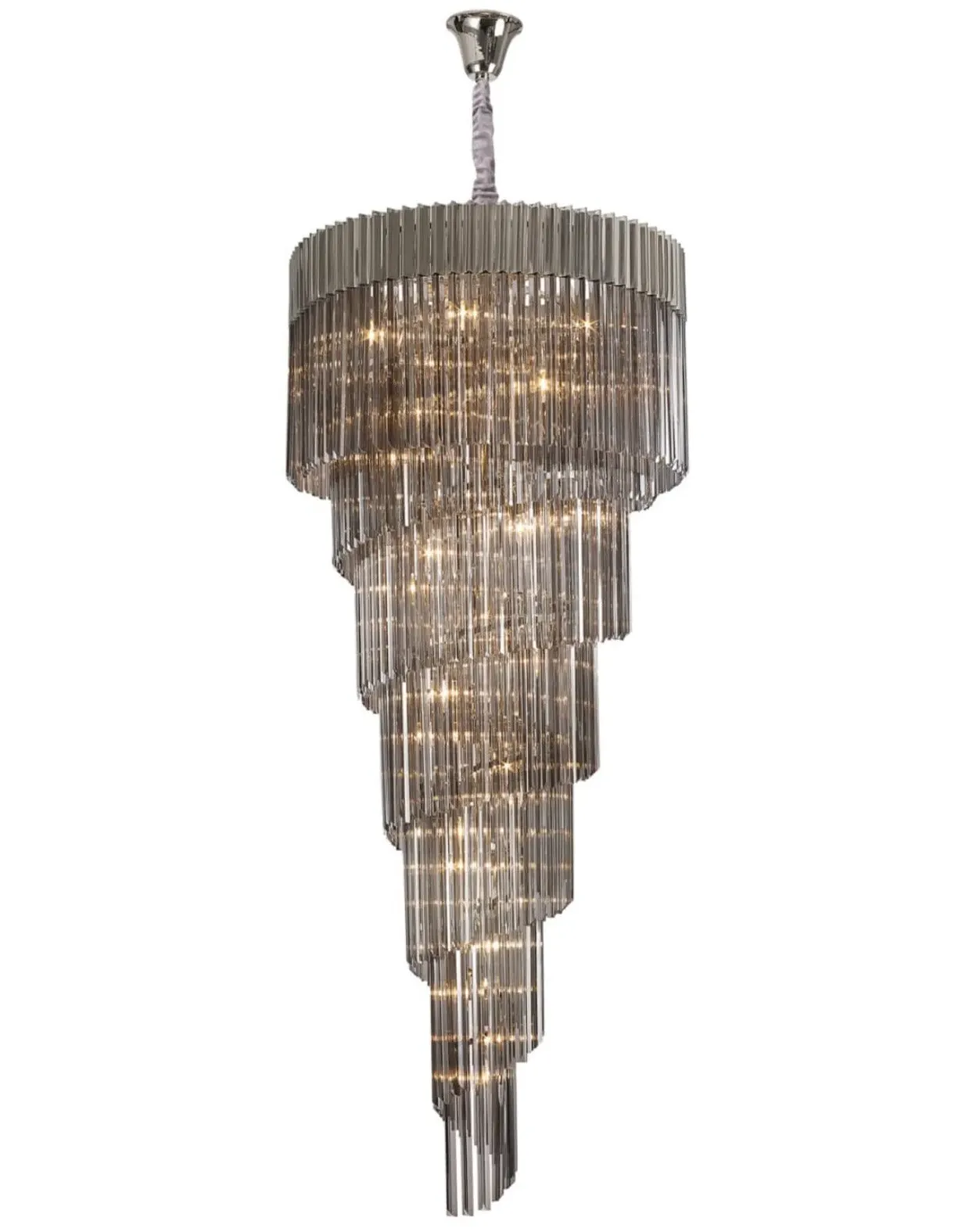 Chelsea Stairwell Chandelier - Nickel, Smoked Glass