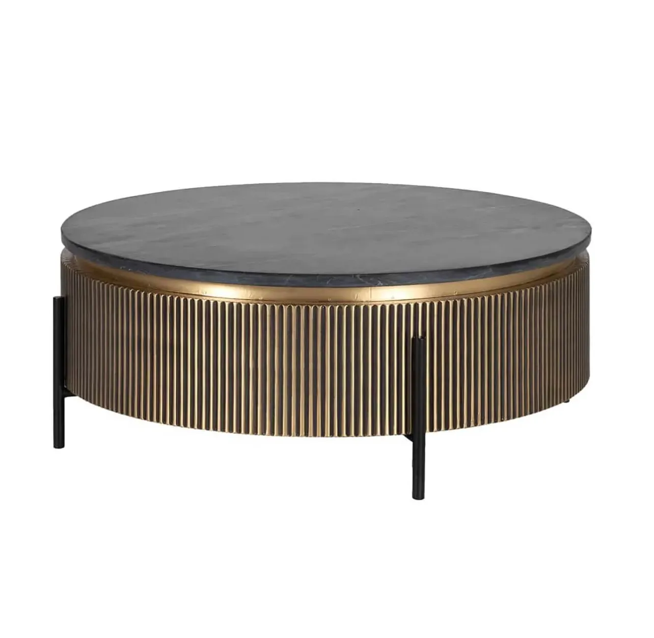 Colosseum Round Coffee Table - Brass, Black Marble product