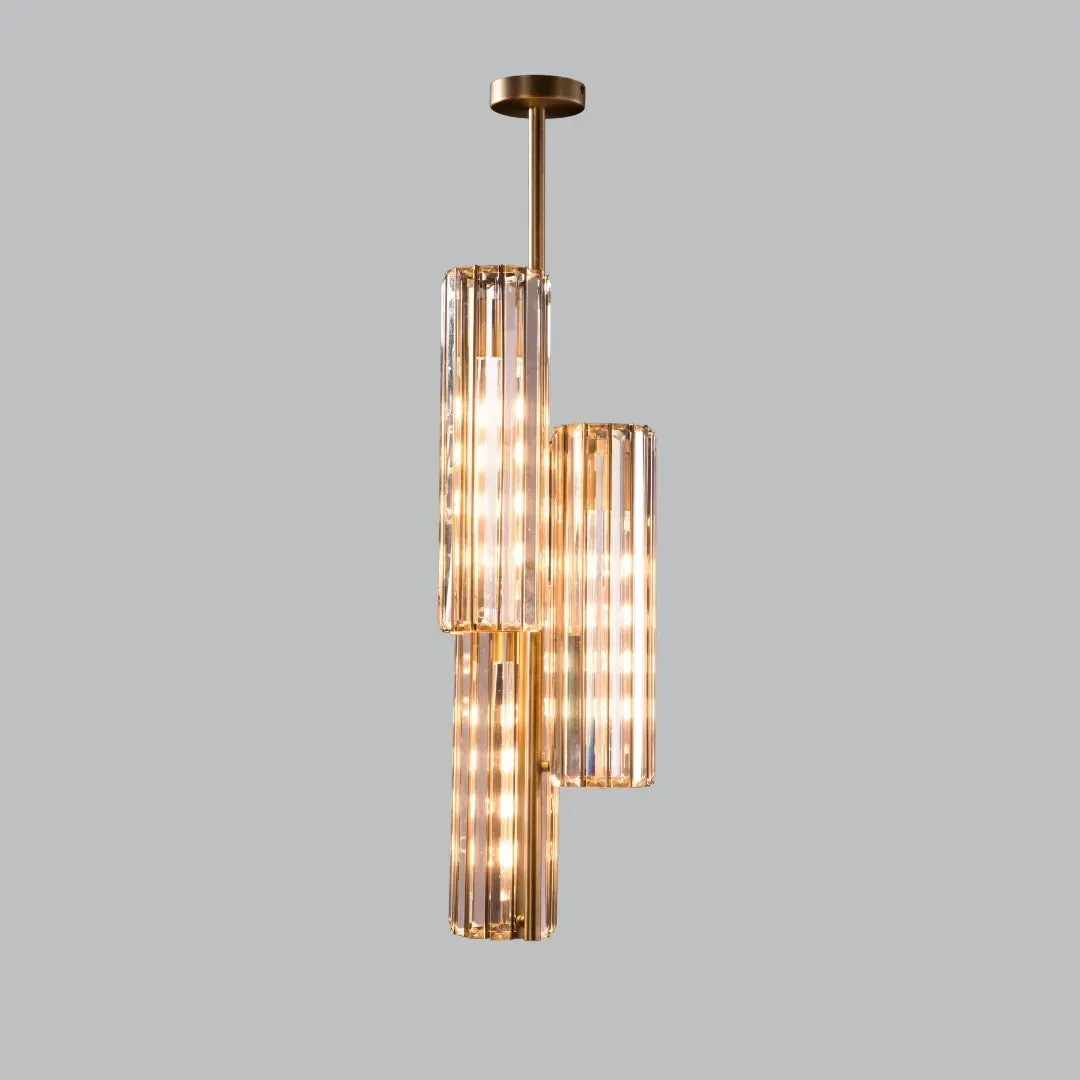 Crystal and Antique Brass Triple Pendant Light - Brass