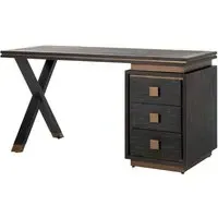 Desk with 3 Drawers - Black Oak, Gold