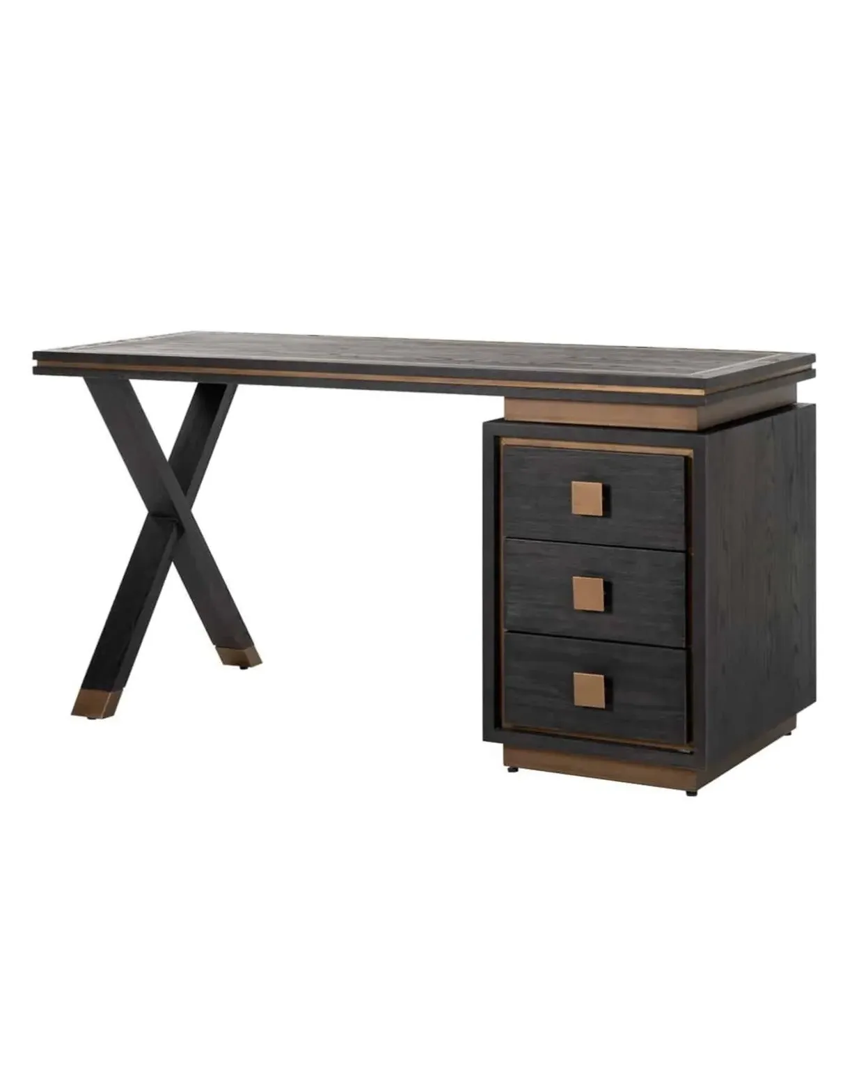Desk with 3 Drawers - Black Oak, Gold image