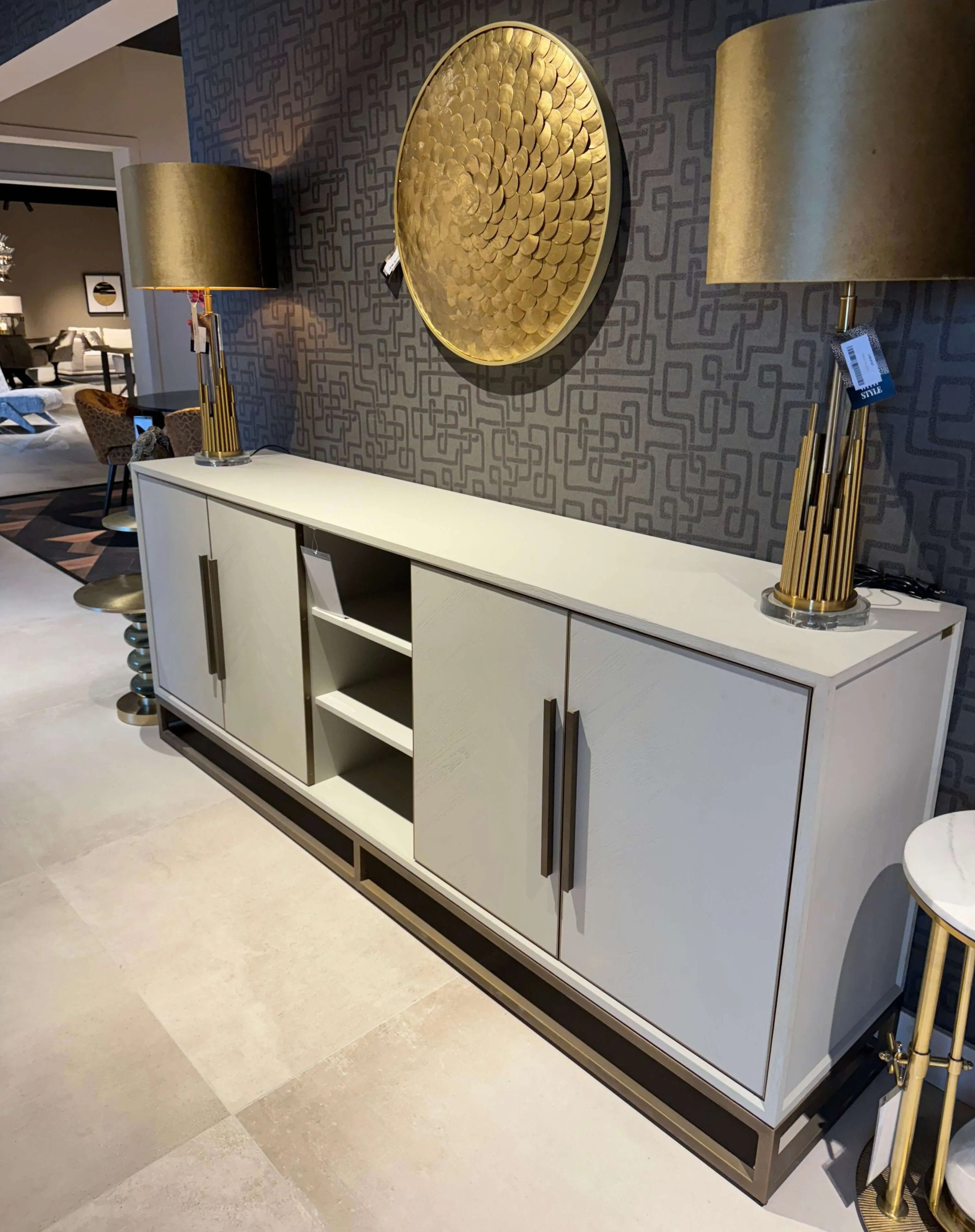 Herringbone Sideboard - Ash Grey, Brass image
