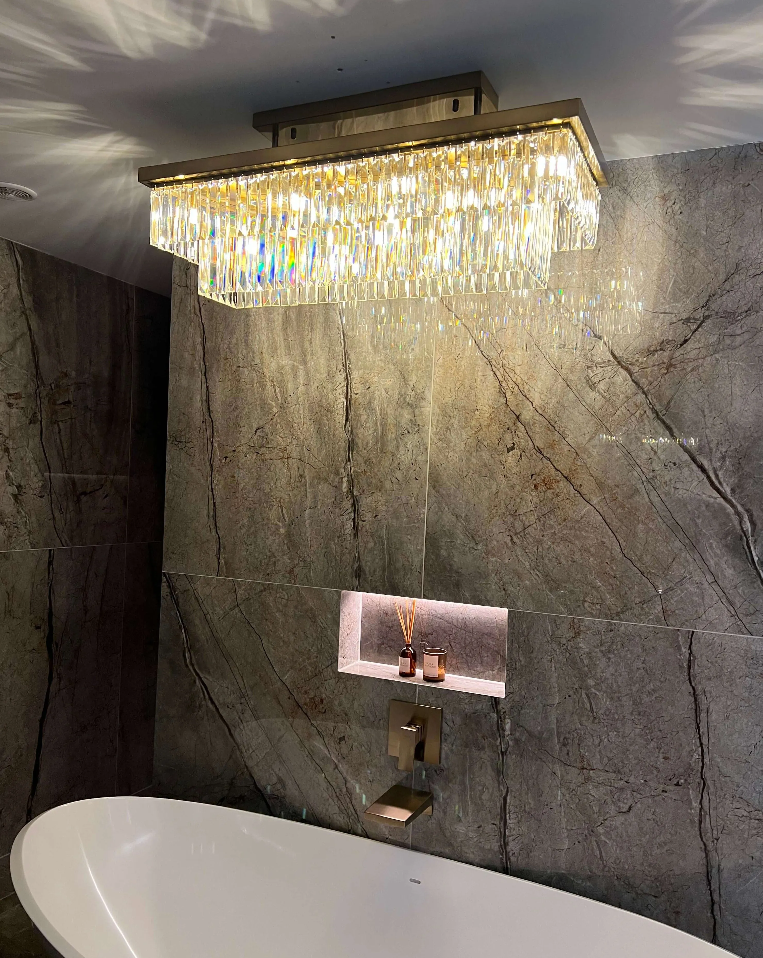IP44 Rated Bathroom Chandelier - Matte Gold, Crystal image