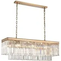 Lucia Crystal Long Chandelier - Brushed Brass