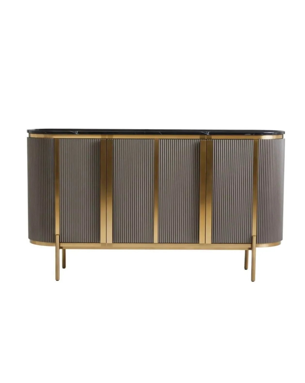 Luxe Sideboard with Fluted Design - Gold, Black Marble image