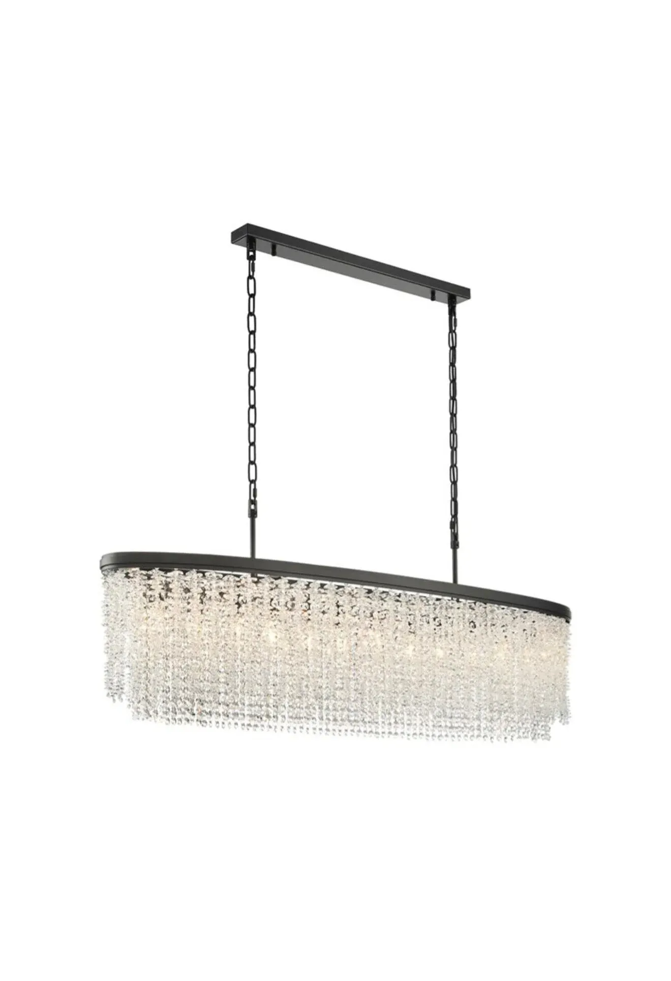 Matt Black Long Chandelier - Two-Layer Crystal product