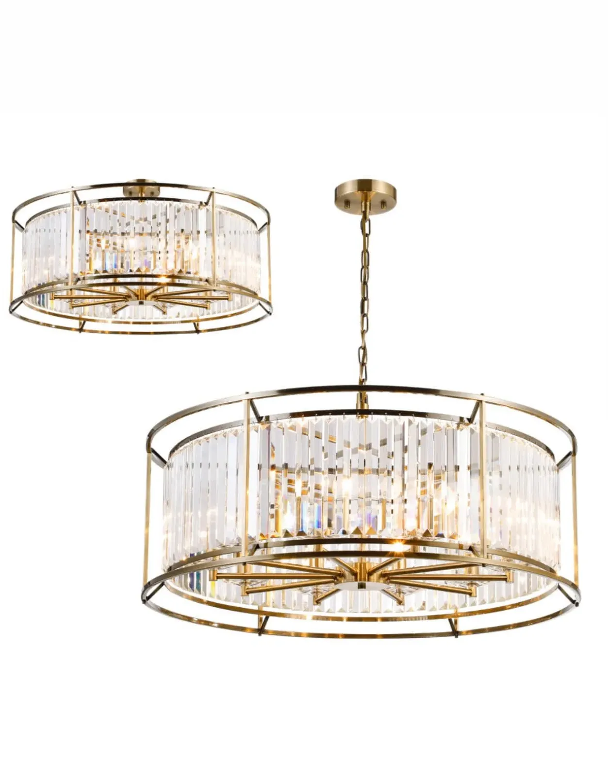 Pentagon Chandelier - Antique Brass, Crystal image