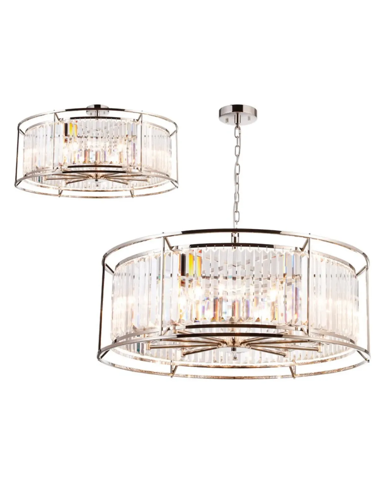 Pentagon Chandelier - Polished Nickel, Crystal