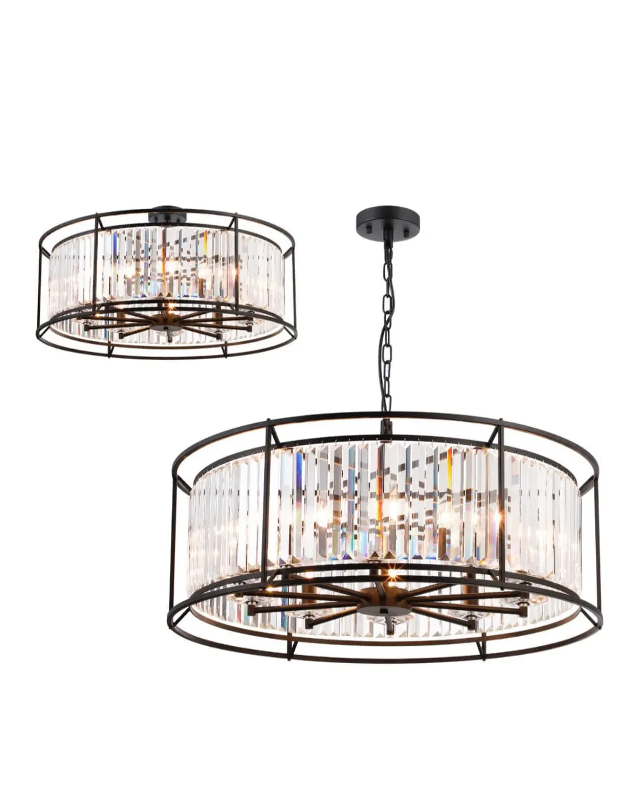 Pentagon Chandelier - Satin Black, Crystal