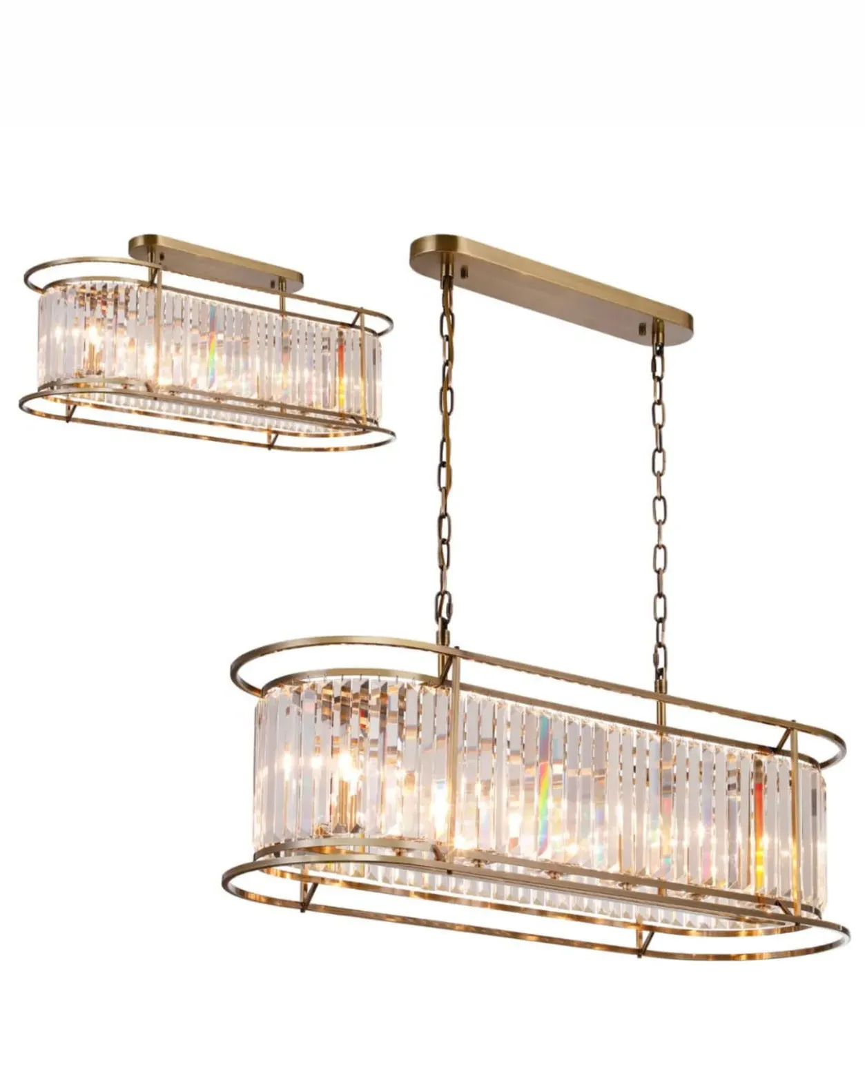 Pentagon Oval Chandelier - Antique Brass, Crystal image