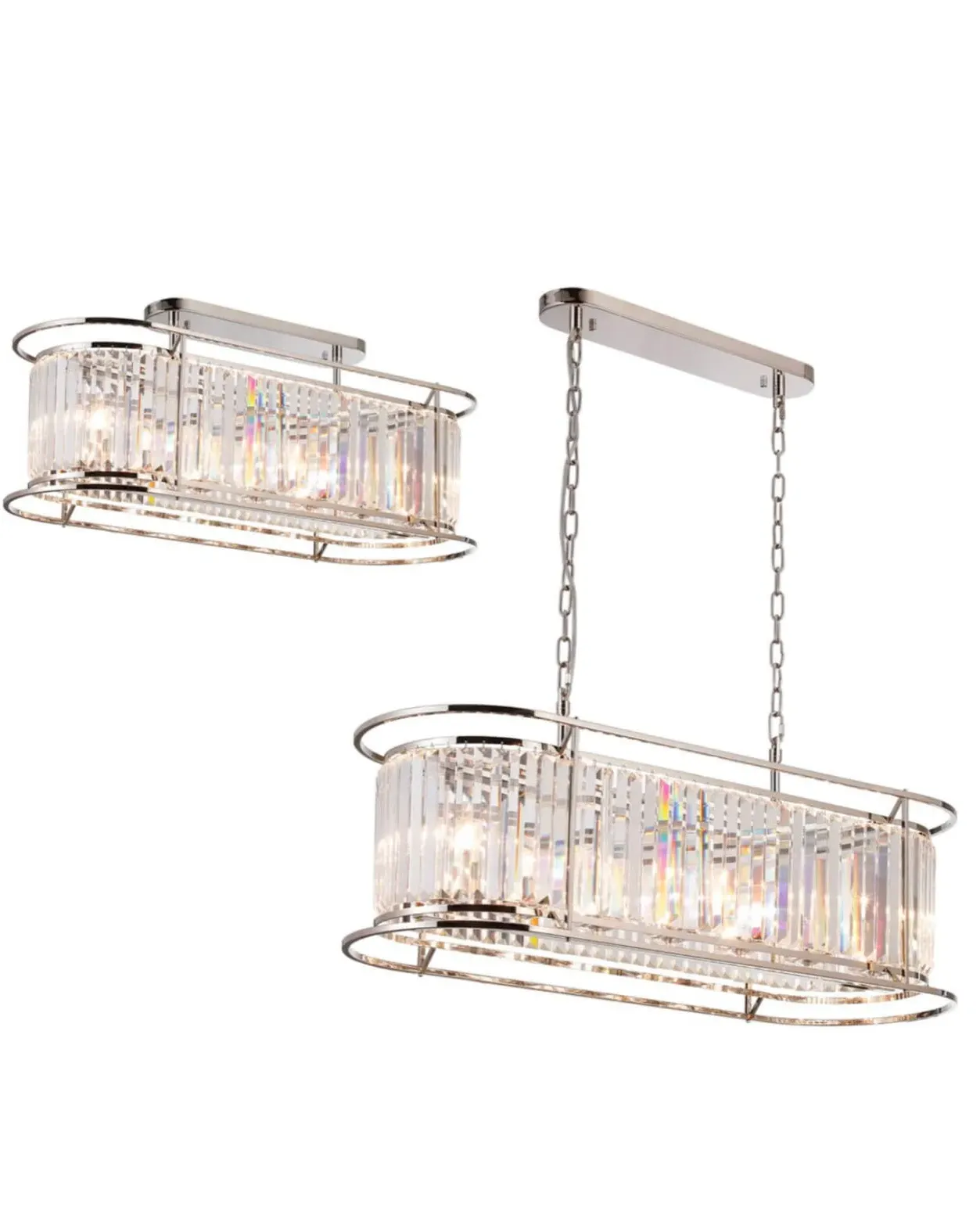 Pentagon Oval Chandelier - Polished Nickel, Crystal