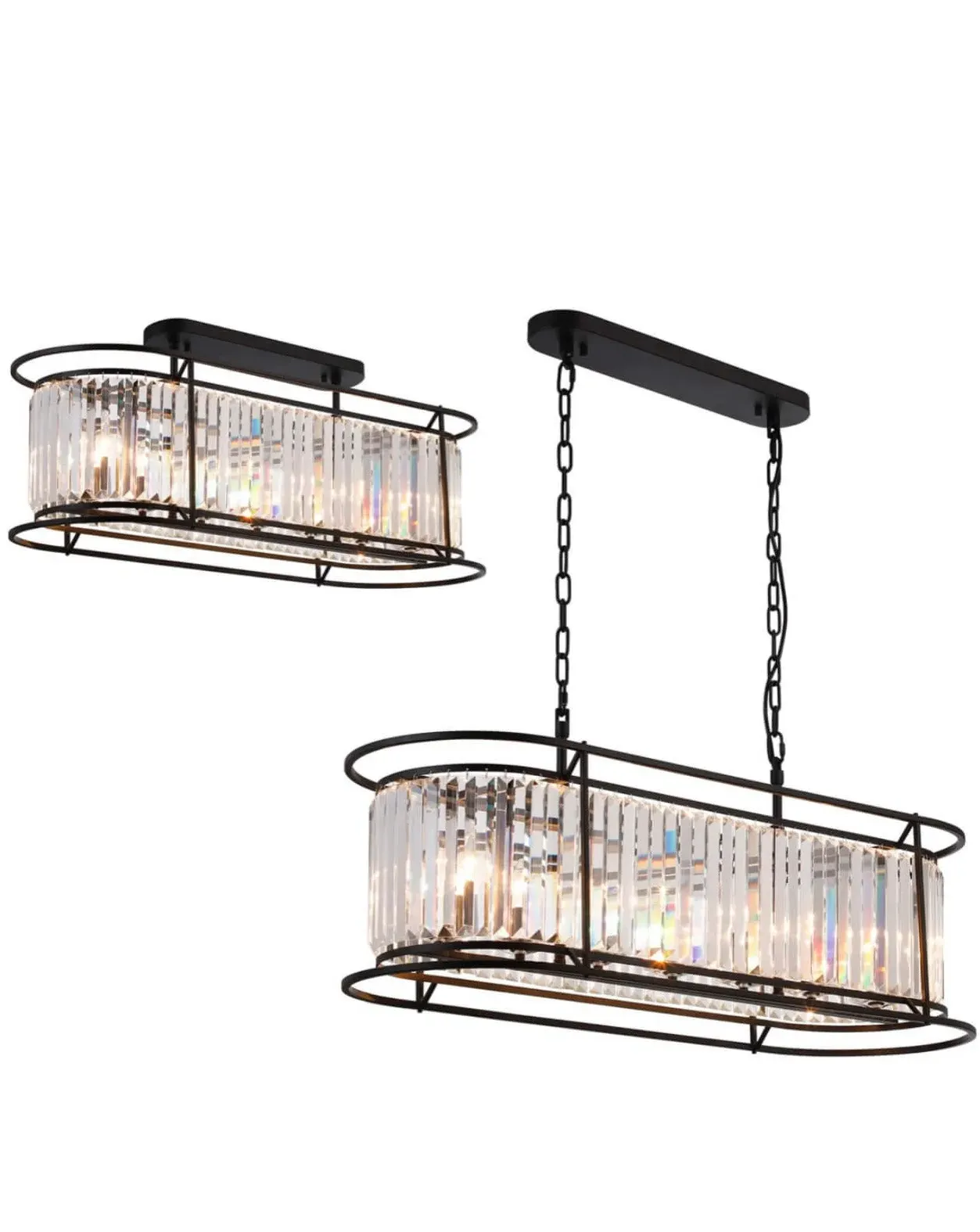 Pentagon Oval Chandelier - Satin Black, Crystal