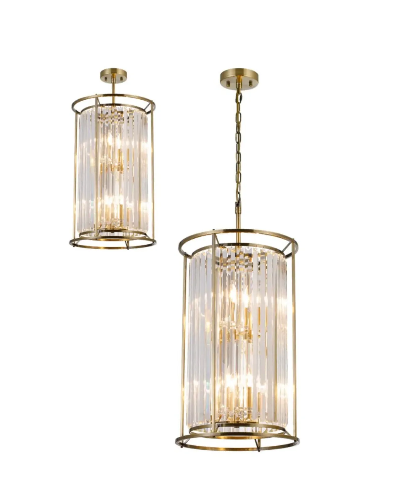 Pentagon Pendant Light - Antique Brass, Crystal image