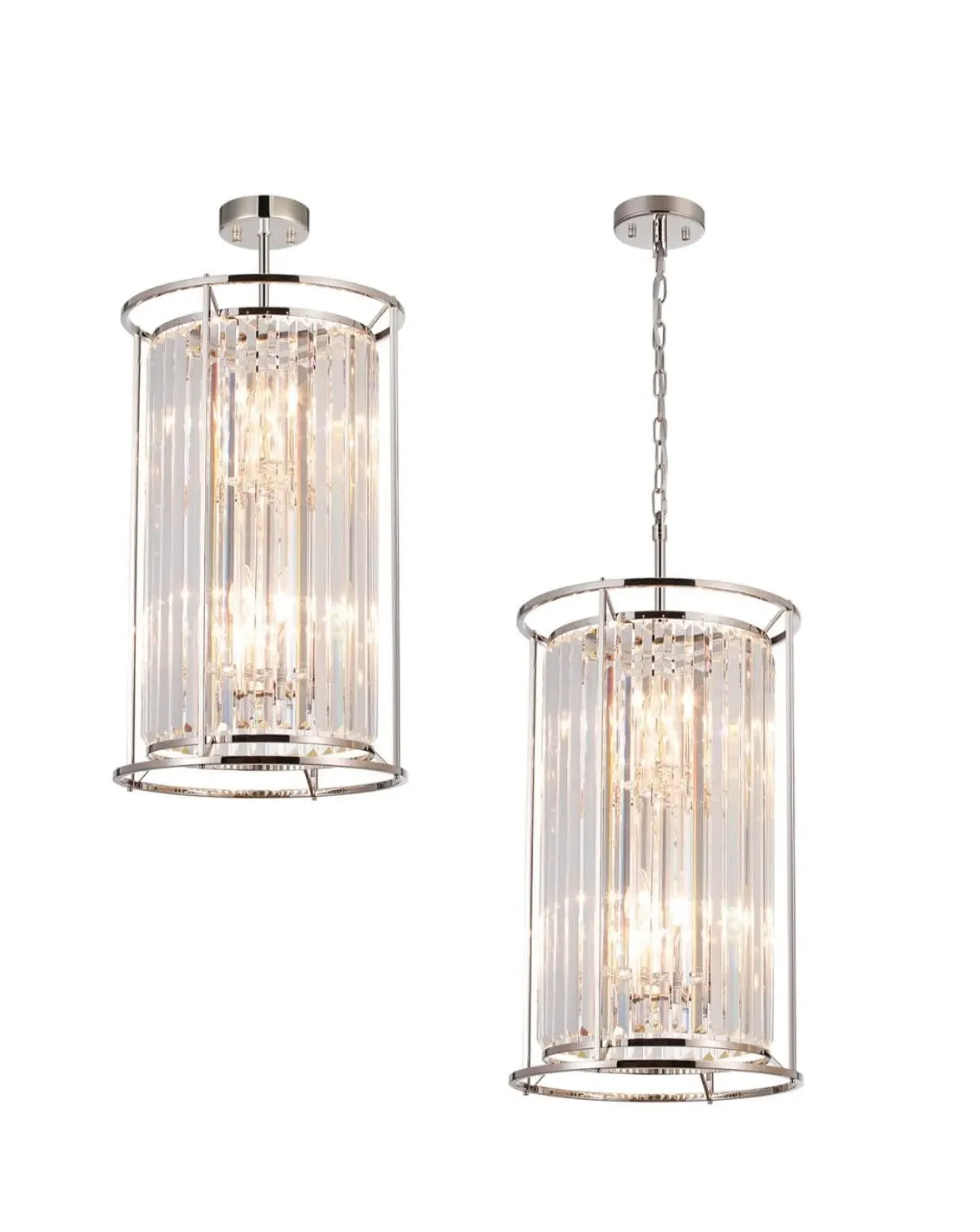 Pentagon Pendant Light - Polished Nickel, Crystal