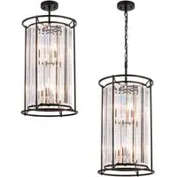 Pentagon Pendant Light - Satin Black, Crystal