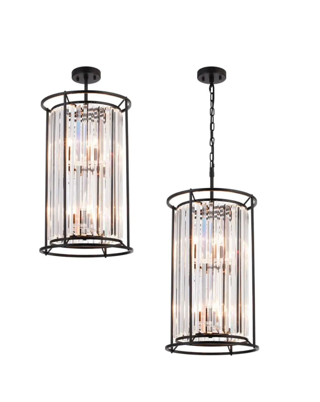 Pentagon Pendant Light - Satin Black, Crystal