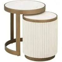 Ribbed Side Table Set - Ceramic, Suede