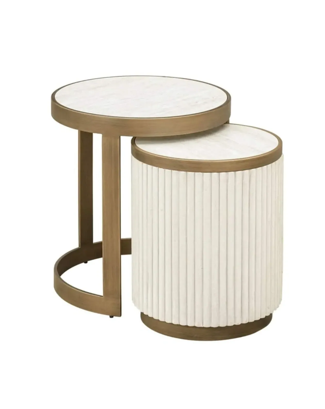 Ribbed Side Table Set - Ceramic, Suede