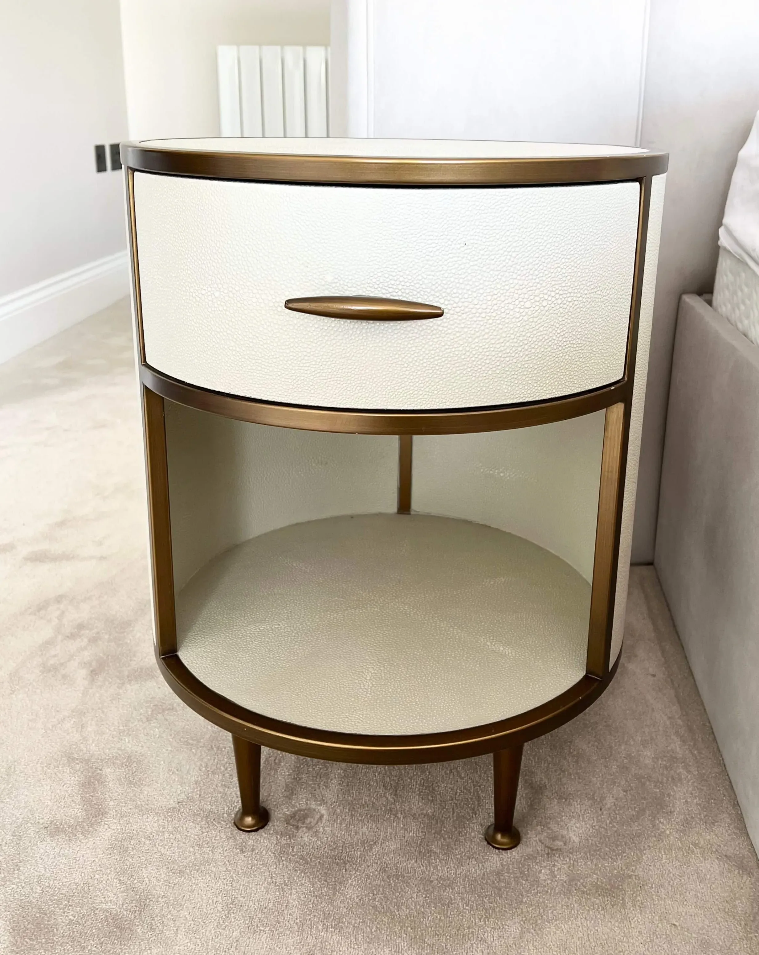 Round Bedside Table - Ivory, Faux Shagreen image