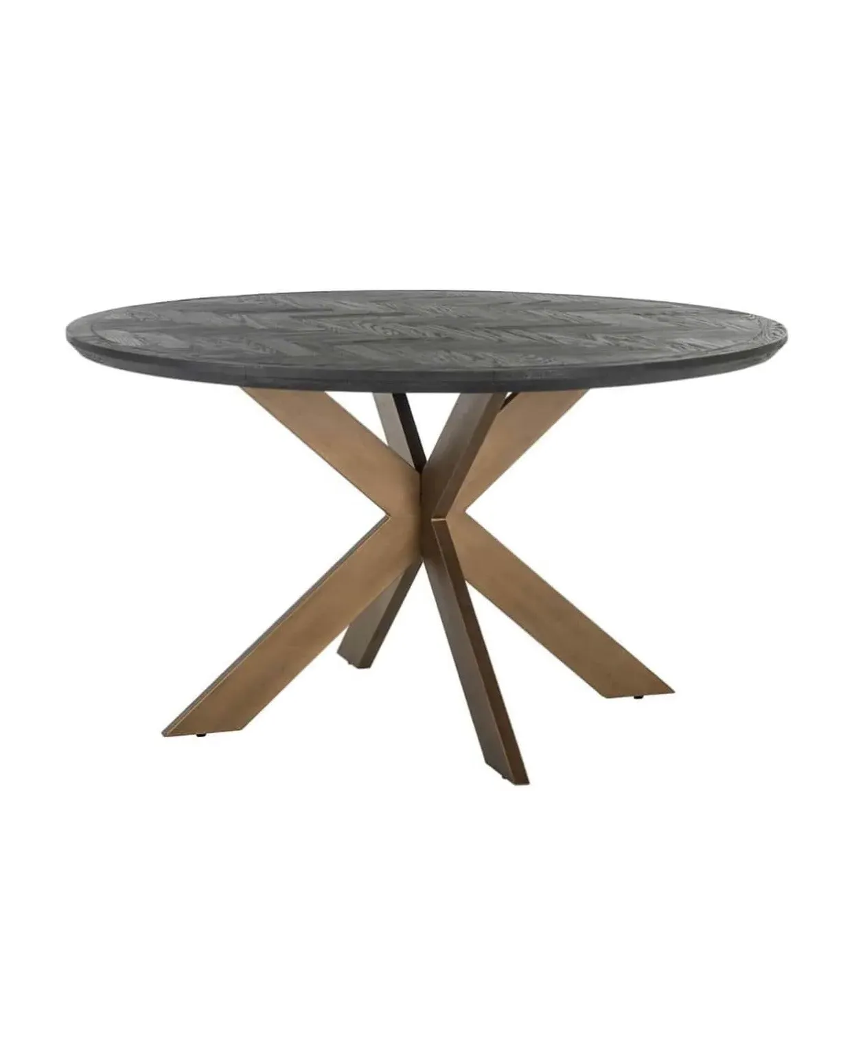 Round Herringbone Brass Dining Table - Black product