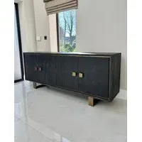 Rustic Brass Inlay Sideboard - Black, Oak